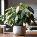 Photo-real Philodendron gloriosum plant in ceramic pot with white veins