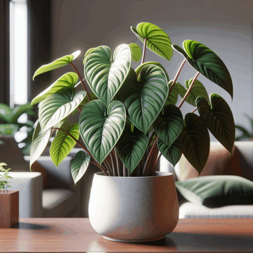 Photo-real Philodendron gloriosum plant in ceramic pot with white veins