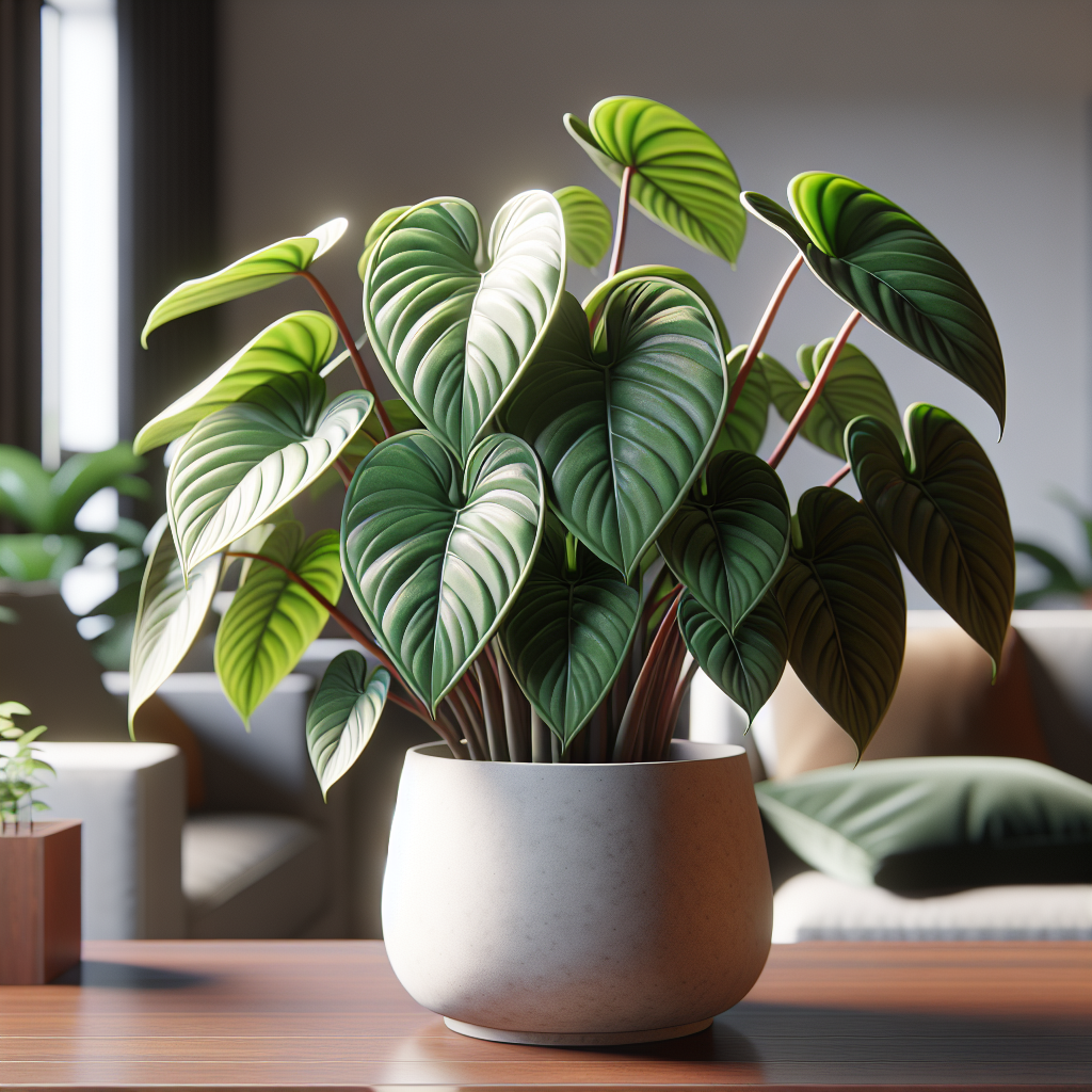 Photo-real Philodendron gloriosum plant in ceramic pot with white veins