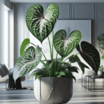 Anthurium clarinervium tropical indoor plant in decorative pot