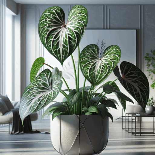 Anthurium clarinervium tropical indoor plant in decorative pot