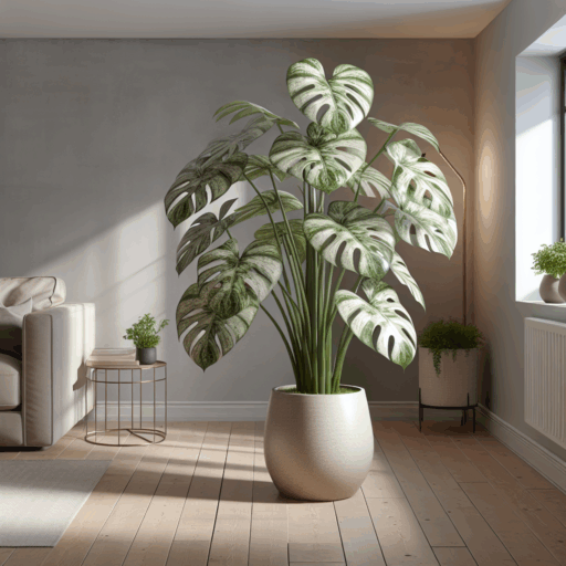Variegated Monstera indoor plant in modern home