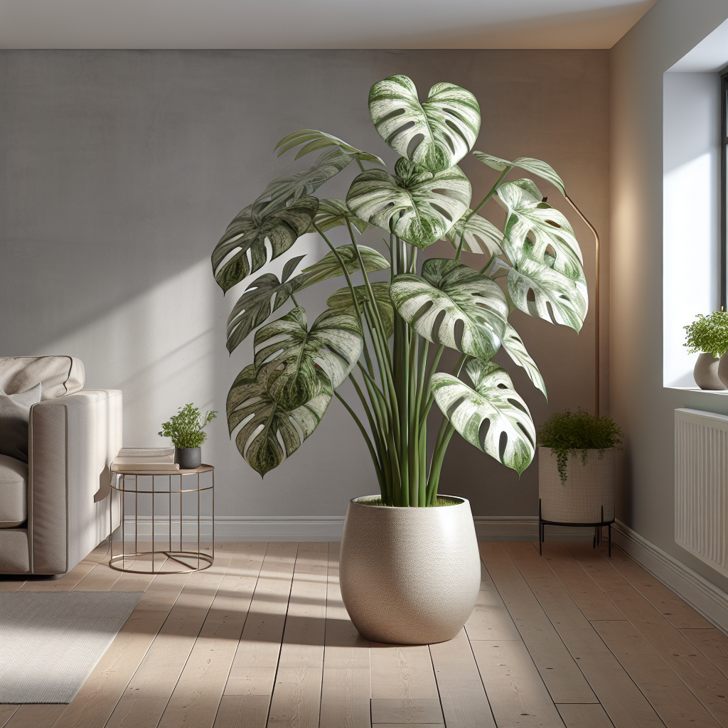 Variegated Monstera indoor plant in modern home