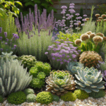Drought-tolerant plants in a UK garden bed