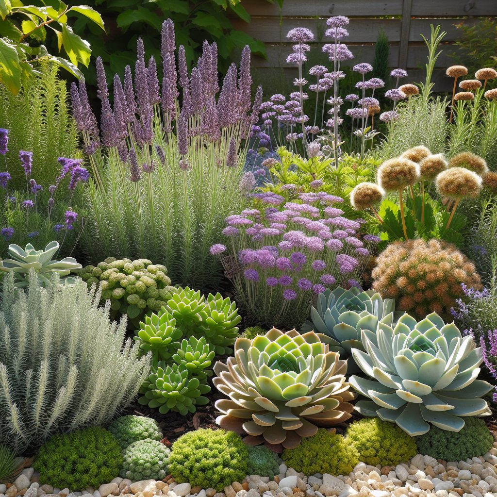 Drought-tolerant plants in a UK garden bed