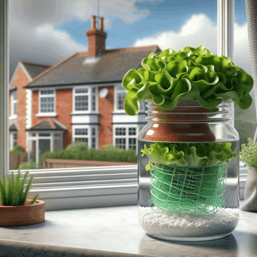 Kratky hydroponics lettuce jar on a UK windowsill