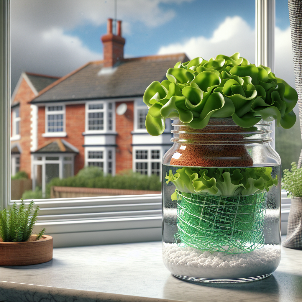 Kratky hydroponics lettuce jar on a UK windowsill