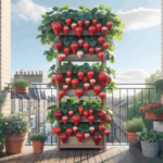 Vertical strawberry tower on a UK balcony