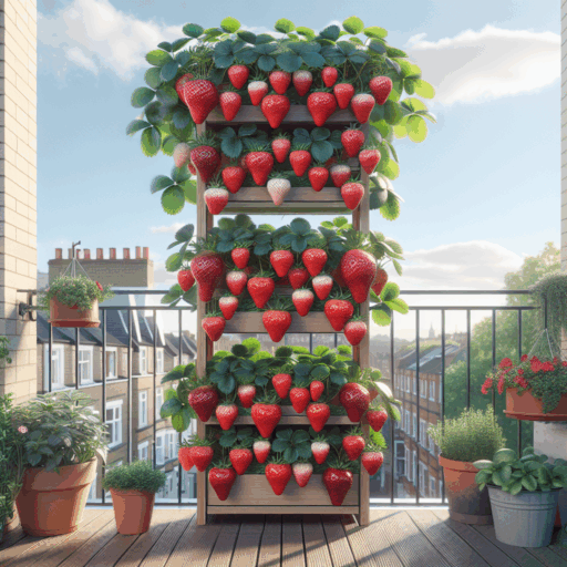 Vertical strawberry tower on a UK balcony