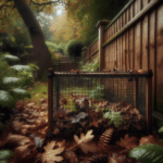Leaf mould cage filled with autumn leaves in a UK back garden
