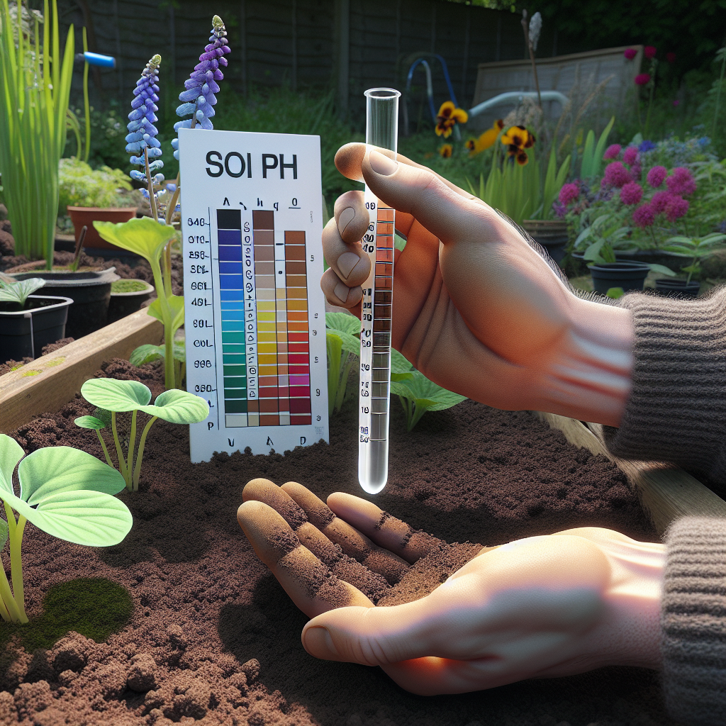 Hands using a colour chart to test soil pH in a UK garden bed