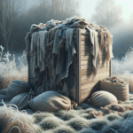 Insulated compost bin with natural uneven frost in winter garden