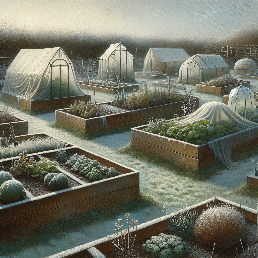 Winter allotment beds with protective fleece and mulch