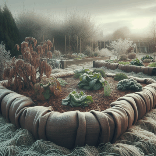 Winter garden bed with mulch and fleece protection