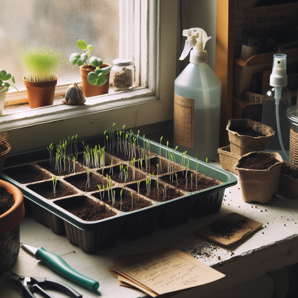 Seed trays on a windowsill for beginner seed starting